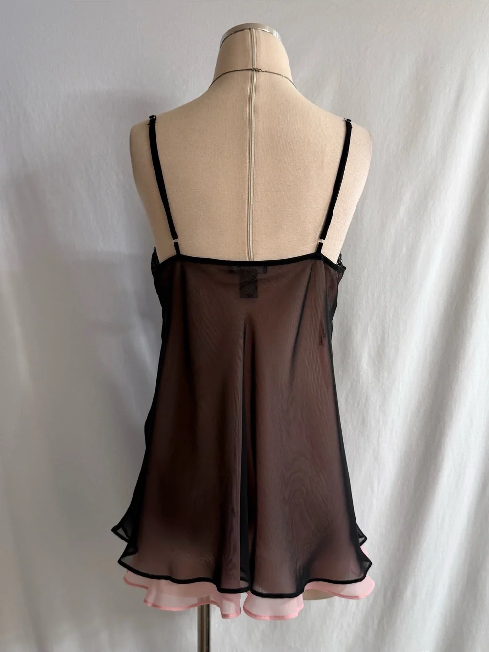 Y2K Sheer Pink & Black Slip Dress Set